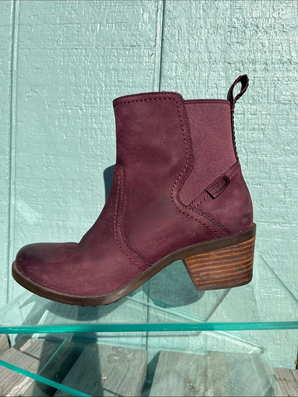 Teva Women's Burgundy Block Heel Chelsea Ankle Booties